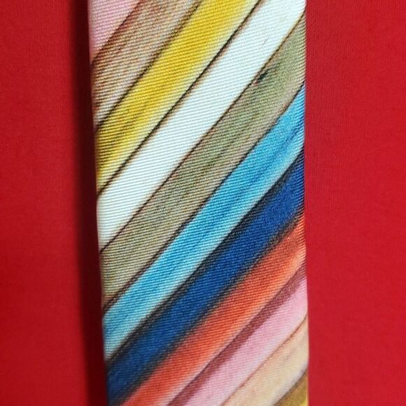 CHANEL Multicolored Rainbow Striped Silk Tie - Picture 3 of 7